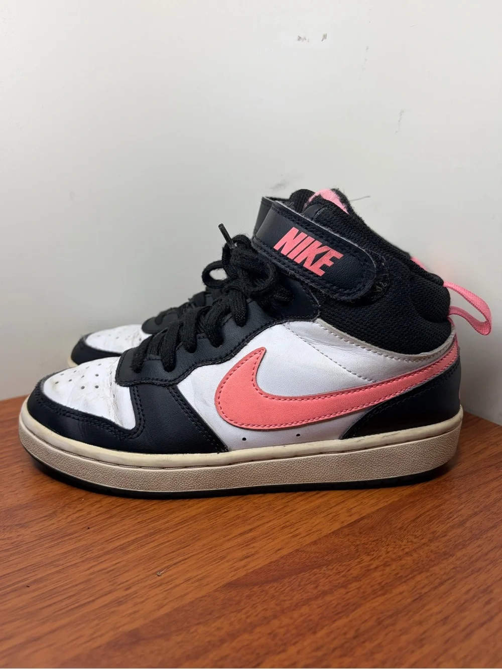 Nike Court Borough Mid 2 Kids Shoes Black White Pink CD7782-005 4Y